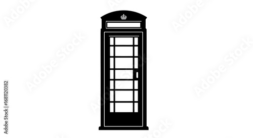 Classic black silhouette of a traditional british red telephone box on a white background