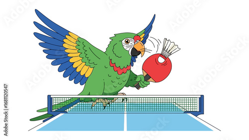 Parrot's Ping Pong: An animated parrot swings at a ping pong ball, set in a comical game of table tennis. 