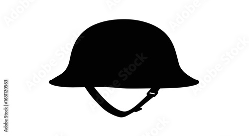Silhouette of a classic black equestrian riding helmet with chin strap isolated on a white background