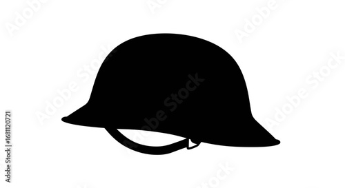 Silhouette of a traditional british police helmet also known as a custodian helmet on a white background