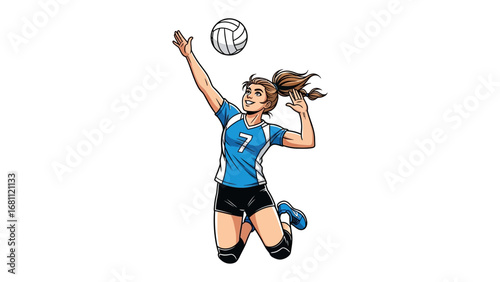 Volleyball player spiking ball: a stylized volleyball player spikes the ball high in the air, displaying power and grace during the game.