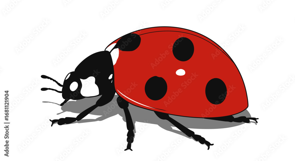 Fototapeta premium Close up illustration of a bright red ladybug with black spots on a white background