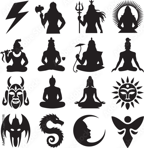 Diverse collection of religious and mythological figures and symbols religion mythology