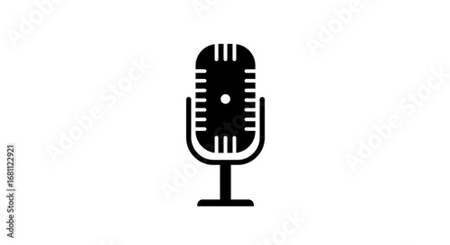 Classic retro microphone silhouette isolated on a white background symbolizing broadcasting and audio recording