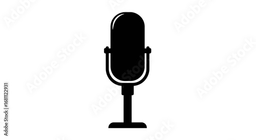 Classic vintage microphone silhouette isolated on white background for audio recording and broadcasting