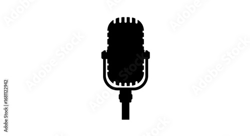 Classic vintage microphone silhouette on a white background representing audio recording and broadcasting