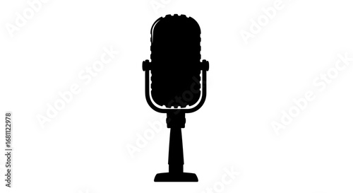 Classic vintage microphone silhouette on a stand representing audio recording and broadcasting heritage