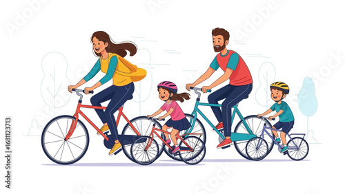 Family Cycling Adventure: A vibrant illustration of a family enjoying a leisurely bike ride. Capturing the essence of togetherness and outdoor fun.