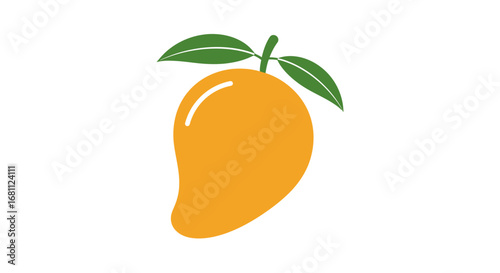 A single ripe orange mango fruit with two green leaves on a white background isolated illustration