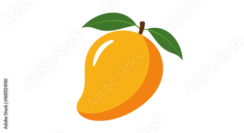 Vibrant ripe yellow mango fruit with green leaves isolated on a clean white background