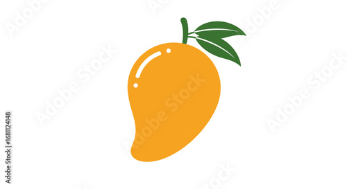 A bright and juicy ripe mango fruit with a green leaf on a white background a simple illustration