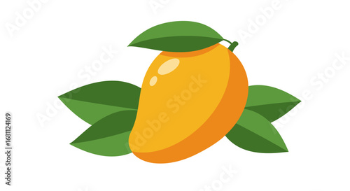 Vibrant yellow mango fruit with green leaves a tropical and healthy food illustration