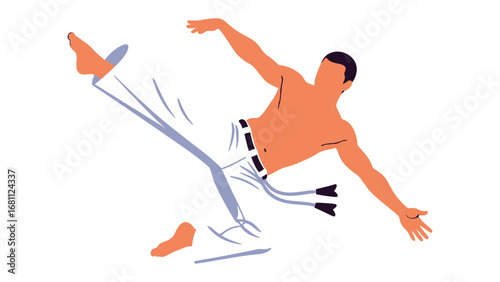 Capoeira Kick Illustration: A dynamic illustration of a capoeira master performing a powerful kick, showcasing fluidity, agility, and the cultural richness of this Afro-Brazilian martial art.