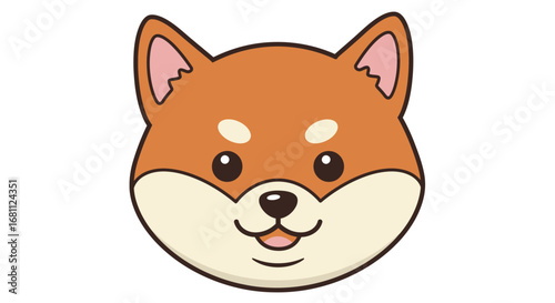 Cute cartoon shiba inu dog face illustration with happy expression and detailed features