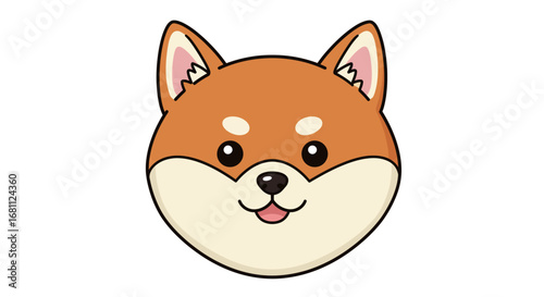Adorable cartoon shiba inu dog face with big eyes and tongue out in a friendly expression