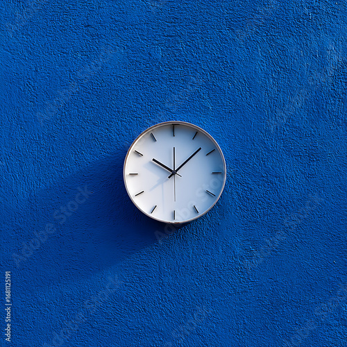Wallpaper Mural A simple, modern white clock on a textured, classic blue wall. A minimalist concept of time, punctuality, and interior design with ample copy space.
 Torontodigital.ca