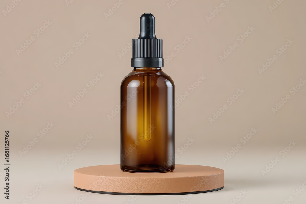 custom made wallpaper toronto digitalAmber glass dropper bottle with black cap on a textured circular surface against a neutral background