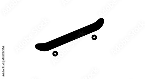 Simple black silhouette of a skateboard with wheels on a clean white background