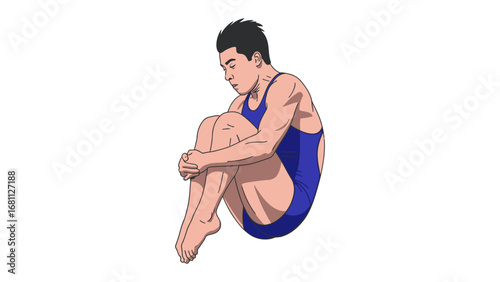 Poised Diver: A focused athlete prepares for a dive, capturing the moment of anticipation with precise illustration and detail.