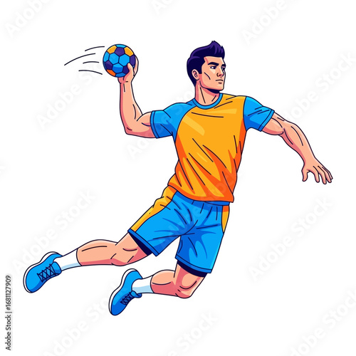 Handball Action: A dynamic illustration of a handball player in mid-action, poised to hurl the ball with precision and force, showcasing athleticism and competitive spirit.