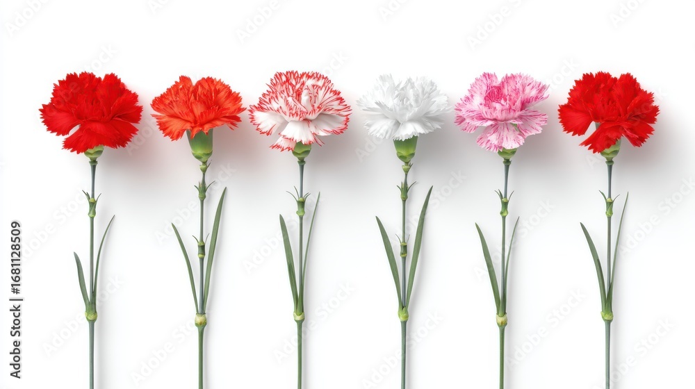 Obraz premium Carnations in various colors floral arrangement studio setting minimalist background close-up view beauty concept