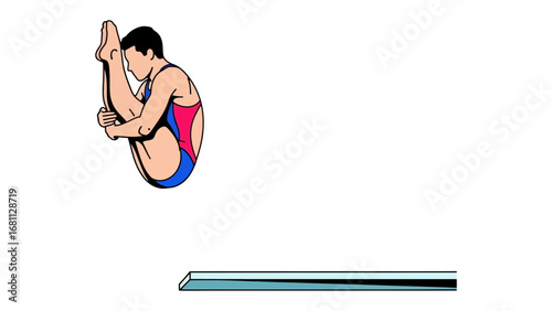 Diver Performing in Mid-Air: Capturing a dynamic illustration of a skilled diver executing a graceful somersault mid-air, demonstrating skill and athleticism. 