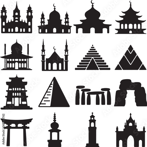 Silhouettes of famous global architectural landmarks and structures architecture building