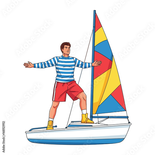 Sailing the Seas: A solo sailor navigates the ocean, with a dynamic angle capturing the thrill and adventure of the open waters.