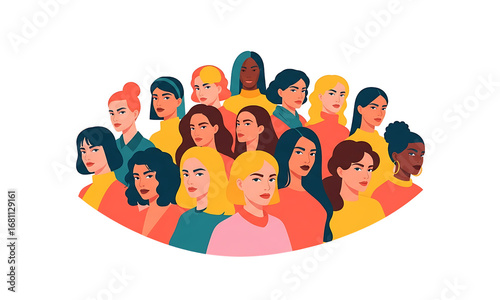 Empowered Collective, A diverse group of women stand united, symbolizing strength and solidarity through a vivid display of representation.