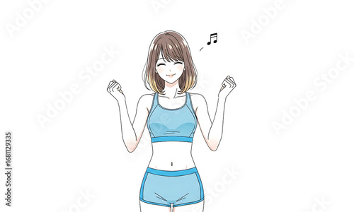 Joyful Energy, a cheerful person full of energy stands in active wear, radiating joy and positive vibes. perfect for depicting happiness, health, and a vibrant lifestyle.