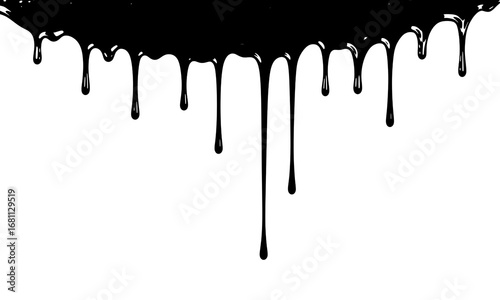 Ink Dripping, Abstract art piece, with cascading ink drops against a contrasting backdrop. Capture the fluid dynamics and artistic allure of the black ink against the crisp backdrop.