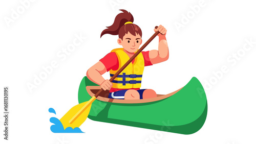 Canoeing Adventure: A spirited woman navigates her canoe with a paddle, capturing a moment of aquatic exploration. This scene is an embodiment of outdoor adventure and physical well-being.