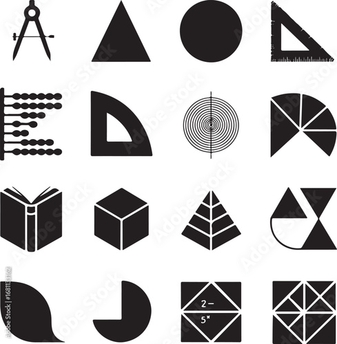 Geometric Shapes and Mathematical Tools Icons for Education and Design geometry