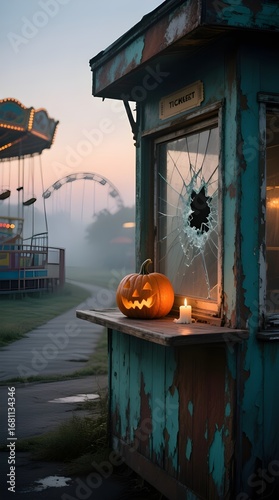 Spooky Halloween Scene at an Abandoned Carnival
