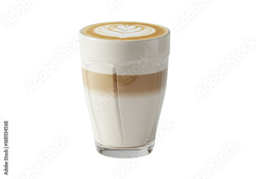Tableau sur toile Isolated latte macchiato in clear glass with latte art, breakfast or brunch beve