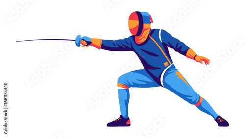 Dynamic Fencer in Action: A dynamic illustration captures a skilled fencer poised for a strategic attack. The image exudes action, concentration, and the grace of a seasoned athlete.