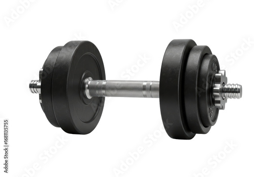 Photos Isolated dumbbell with black weight plates fitness and strength training equipme