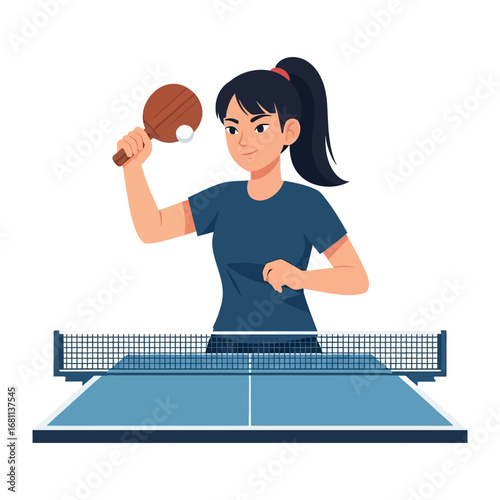 Dynamic Table Tennis: A focused woman is fully engaged in a game of table tennis, displaying athleticism and the vibrant spirit of sport. Capturing the thrill of the competition.