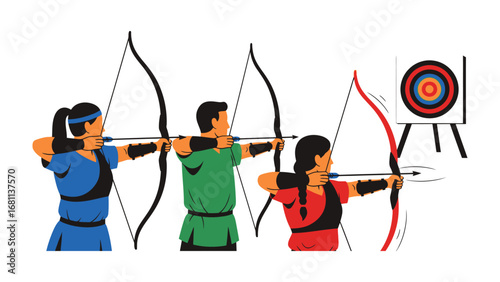 Archery Competition: Athletes engage in the sport of archery, aiming with precision. Focus, skill, and dedication are all on display.