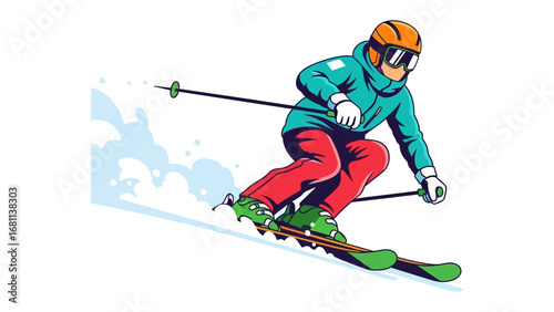 Dynamic Descent: An illustrated individual carves down a snowy slope with skillful precision, evoking the exhilaration of winter sports.