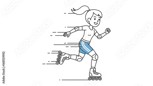 Roller Skating Sport: A dynamic line art illustration of a person gracefully gliding on roller skates. capturing the essence of motion and energetic pursuit