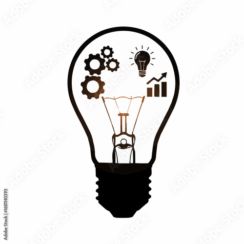 Bulb filled silhouette set with glowing lamps ideas and innovation concepts