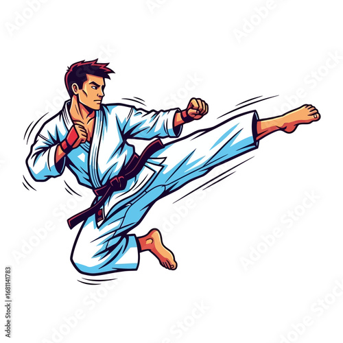 Dynamic Karate: An illustration of a karate practitioner executing a powerful kick with precision and focus, embodying martial arts spirit.