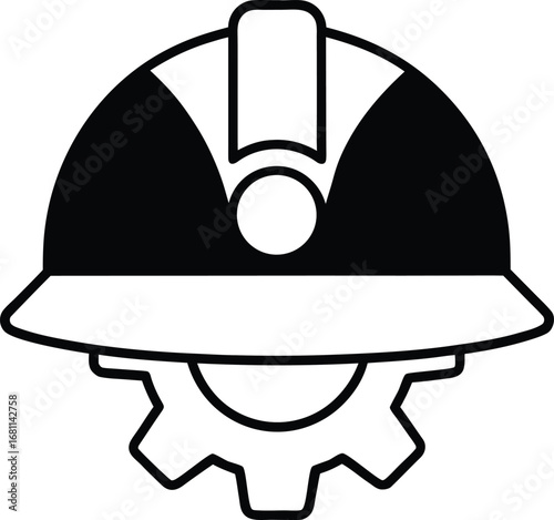 hard hat helmet with gear icon  vector  white back.eps