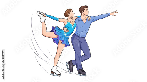 Graceful Ice Dance: Captivating image of an elegant ice-skating couple, gracefully performing a mesmerizing routine, with fluidity and artistry, showcasing a captivating display of poise and harmony.