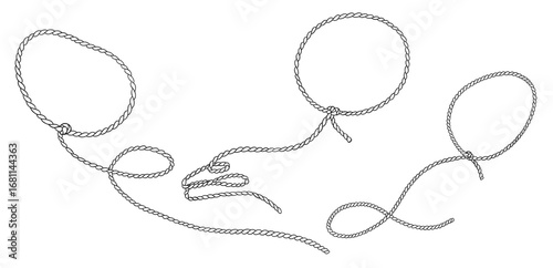 Cowboy lasso hand drawn vector doodle illustration. Long rope with loop. Wild west element. Horse driver tool. Outline sketch.