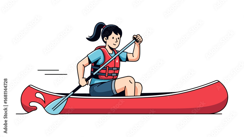 Fototapeta premium Canoeing on Water: A young woman expertly navigates her canoe across the serene water, embodying adventure and leisure.