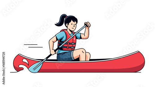 Canoeing on Water: A young woman expertly navigates her canoe across the serene water, embodying adventure and leisure.