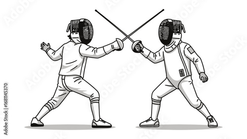 Duel of Swords: Two skilled fencers engage in a thrilling duel. Their determination and focus is evident.