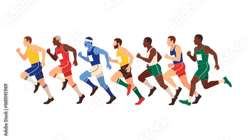 Race to the Finish: A dynamic illustration showcases diverse athletes competing in a spirited sprint, each dedicated to pushing their limits. This embodies determination, competition.
